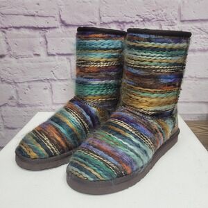LAMO Juarez Women's Winter Yarn Boots Size 7 Multicolor Faux Fur Lined Pre-Owned